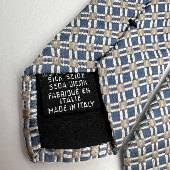 Boss Hugo Boss Neck Tie Mens Standard Size Blue Silk Square Patterned Italy - Picture 7 of 7